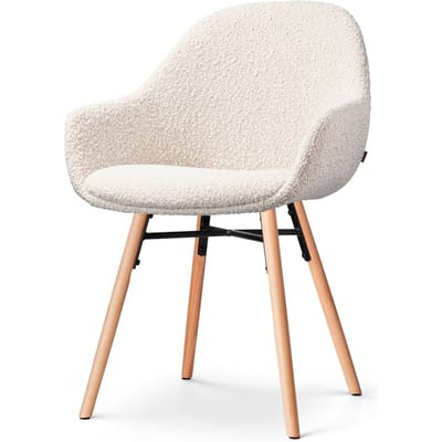 Nolon Nena-Mae Eetkamerstoel Bouclé Beige - met Armleuningen - Stof - Houten Poten - Design - Scandinavisch - Comfortabel