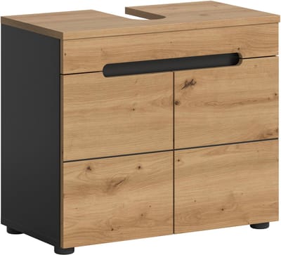 Moderne wastafelkast in basaltgrijs - Compacte badkameropbergoplossing op wielen - 63x55x34cm