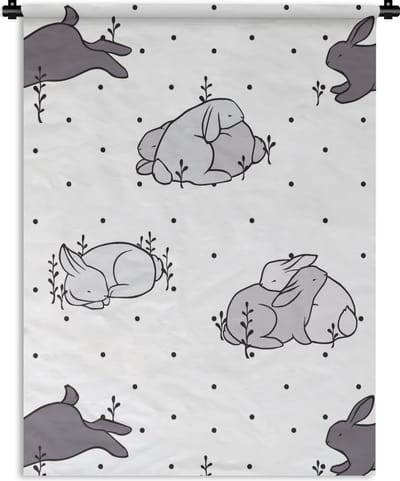 Wandkleed - Wanddoek - Konijnen - Dieren - Slaap - Kinderen - Patronen - 90x120 cm - Wandtapijt