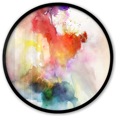 Poster in lijst Rond - Fotolijst 40x40 cm - Posters - Waterverf - Regenboog - Abstract - Kunst - Kleuren - Ronde posterlijst zwart - Decoratie - Wanddecoratie woonkamer - Muurdecoratie slaapkamer