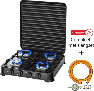 Mobiel gasfornuis 4-pits – Inclusief slangset – Voor camping & noodvoorziening - Propatech PKB-2100 – kooktoestel - campingkooktoestel
