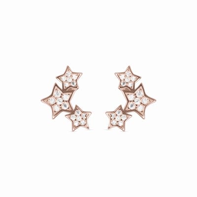 Luxenter oorbellen, 925 sterling zilver en glanzende zirkonia familie met 18K roségoud vergulde afwerking