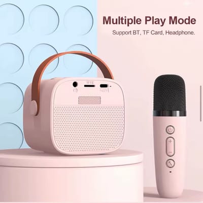 Mini Karaoke Machine voor Kinderen en Volwassenen – Bluetooth Karaoke Speaker met 1 Draadloze Microfoon – Roze – 4 Stemvervormers – TF/AUX – Oplaadbaar