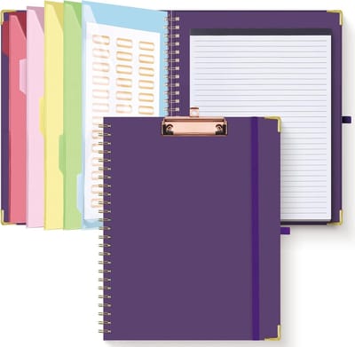 Dailygoods- Klembord Folio met 5 Verdelers - Opbergklembord A4 - Draagbaar Notitieblok - Gevoerd Notitieblok - 10 Vakken - 25,5 x 33 cm - Notitieboek