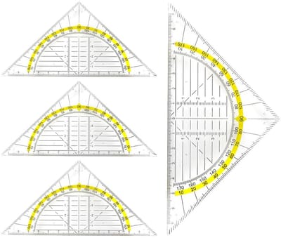 Dailygoods- Driehoekliniaal 16 cm - Gelijkbenige Driehoek - Multifunctionele Liniaal - Perforatie voor Ringmap - Transparant Kunststof - Voor School/Studie - Meetlat