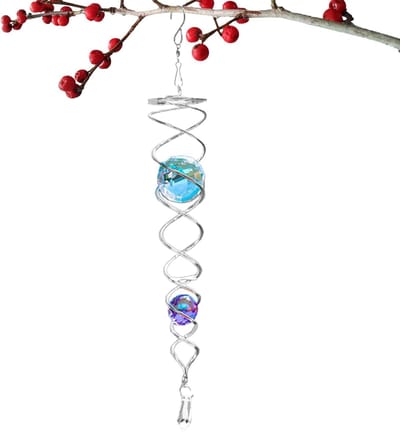 Decoratieve spiraal - Windspinner staart - Tuin decoratie - Met glazen bollen - 23 cm - Paars