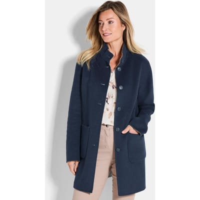Hoogwaardige, omkeerbare lange jas met luxueuze randafwerking - marine / camel / gemêl. - Gr. 42 van Goldner Fashion