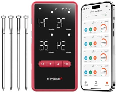 Vleesthermometer met Wi-Fi en Bluetooth - Zwart - 4 Sondes - Waterdicht en Hittebestendig - Voor BBQ en Keuken
