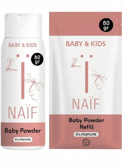 Naïf - Babypoeder - Voordeelset - Fles en Navulverpakking - Baby & Kids - Zacht en Absorberend - 2x80g