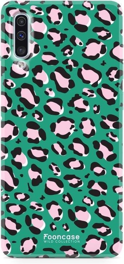 Fooncase Hoesje Geschikt voor Samsung Galaxy A50 - Shockproof Case - Back Cover / Soft Case - Luipaard / Leopard print / Groen