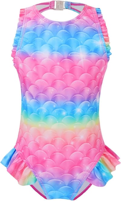 Meisjes Zeemeermin Zwemoutfit Bikini Badpak met One Shoulder Ruche Strandkleding