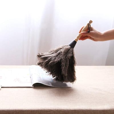Dailygoody - Antistatische plumeau - Herbruikbaar houten handvat - Lichtgewicht en modieus - Struisvogelveer stofdoek - Ideaal voor boeken en toetsenb...