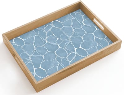 Dienblad hout 40x30 cm - Schootdienblad - Organisch - Patroon - Blauw - Borrelplank rechthoek - Plateau dienbladen