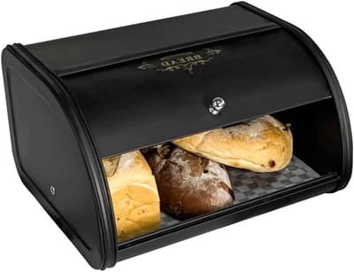 Broodtrommel Metaal - Broodbox Roldeksel - Brood Vers Houden - Duurzaam Stalen Ontwerp - 304x254x152CM - Zwart
