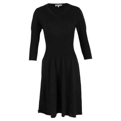 Max Mara midi-jurk met V-hals en 3/4 mouwen in zwarte wol