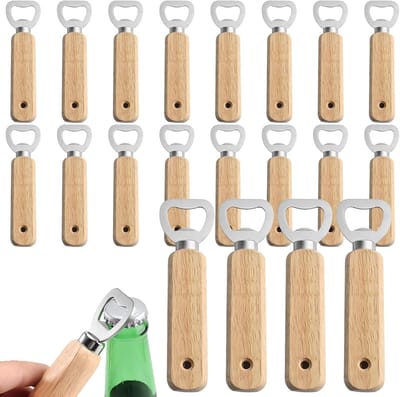SnelShoppen - 20Pcs Graveren Houten Flesopener - Bieropener met Draagbare Handgreep voor Thuis, Café, Buitenshuis en Mannen