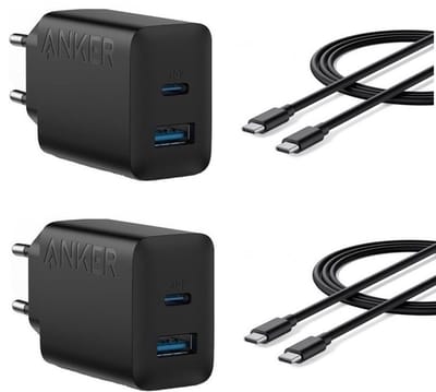 Anker USB-C oplader - (20W) 2-port oplader 2-PACK + USB-C naar USB-C kabel 1,5M 2-PACK Zwart