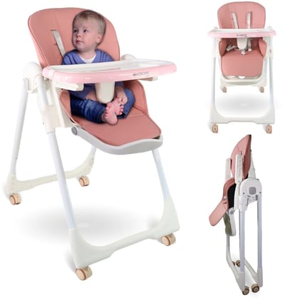 Mobiclinic Simba - Kinderstoel - Met wielen - In hoogte verstelbaar - Inklapbaar - Verwijderbaar blad - Verstelbaar Baby Eetstoel - Steunharnas - 5-puntsgordel - Wielen met rem - Wasbare en afneembare stof - Kinderzitje - Roze