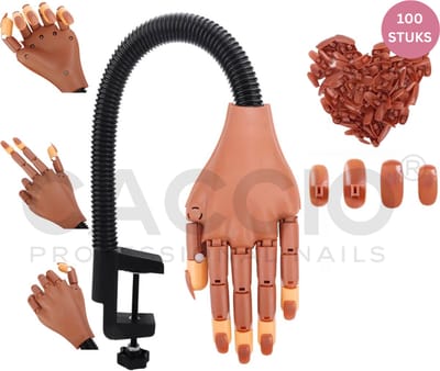 Oefenhand - inclusief 100 stuks nepnagels - nagelbedden - Nageltips - Tafelklem - Nagelstylist -Acrylnagels - Gelnagels - Nagels - Nagelstudio - Gellak -Starterkit- Oefenhand voor nagels - Nailtrainer - Nail practice hand - Oefenhand nagelstyliste