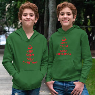 Kerst Hoodie Groen Kind - Keep Calm It's Only Christmas Red (3-4 jaar - MAAT 98/104) - Kerstkleding voor jongens & meisjes