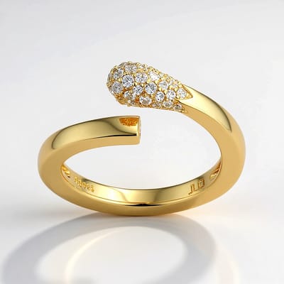 Cavill - Zilveren ring met witte topaas 0,024 ct & zirkoon 0,254 ct - 925 Sterling Zilver verguld - Modern open ontwerp - Elegant en stijlvol