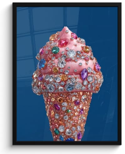 Poster in lijst - Fotolijst 60x80 cm - Posters - Ijsje - Hoorntje - Steentjes - Blauw - Posterlijst zwart - Decoratie - Wanddecoratie woonkamer - Muurdecoratie slaapkamer