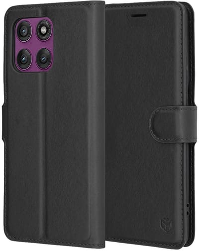 Hoesje geschikt voor Motorola Edge 60 Pro - Techsuit Leather Folio Book Wallet Case - Zwart