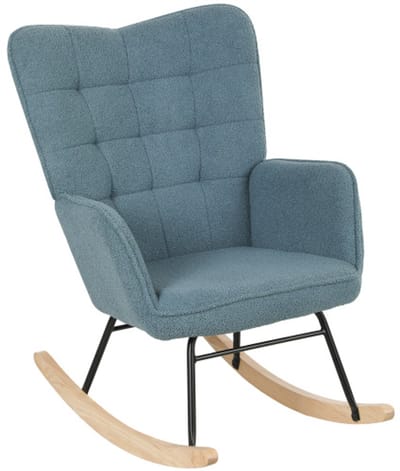 Schommelstoel 71 x 98 x 101 cm lichtblauw teddy look schommelstoel met armleuningen houten glijrails gestoffeerde fauteuil 120 kg draagvermogen woonkamer slaapkamer relaxstoel
