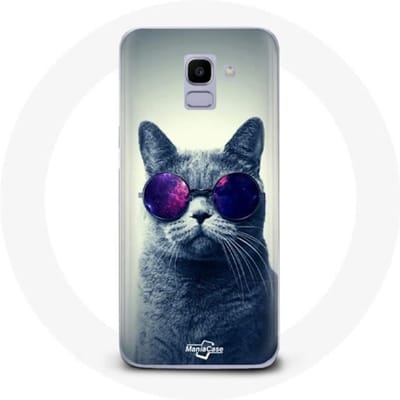 Hoesje voor Samsung Galaxy A6 2018 Kat Paarse Brilstijl