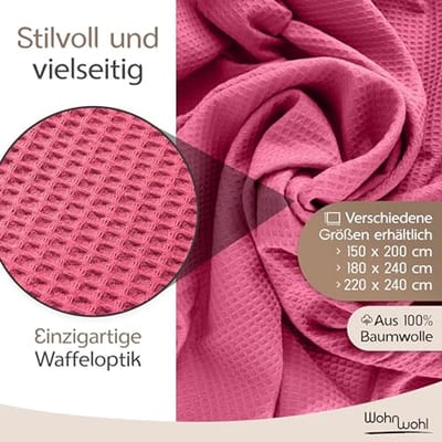 Lichte zomerdeken van 100% katoen, multifunctionele plaid, onderhoudsvriendelijk, 150 x 200 cm, kleur: roze