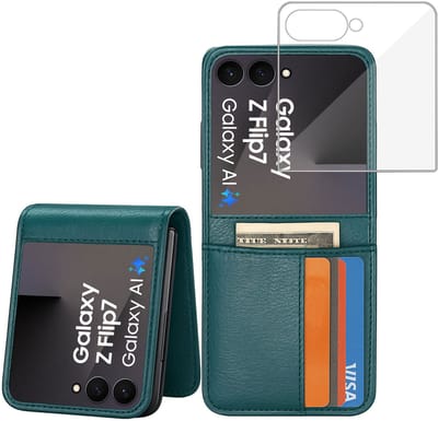 ChiGuard Wallet Case & screenprotector geschikt voor Galaxy Z Flip 7 – Book Case - Portemonnee - Petrolblauw