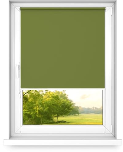time4blinds - Verduisteringsrolgordijn Zonder Boren - Verduisteringsrolgordijn, Rolgordijn Verduistering - 3 Soorten Montage, Zilveren Thermische Coating - Bosgroen, 400x1000mm, Rechts