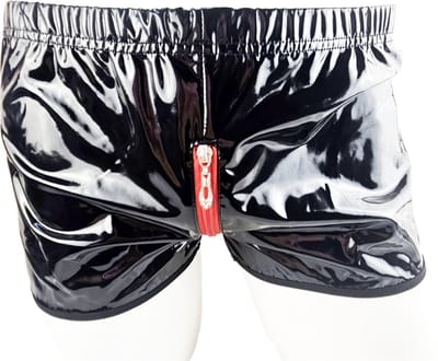 BamBella ® - Boxer short Maat S/M Datex Zwart (Latex en stof SM kleding BDSM met rits erotische heren kleding ondergoed lingerie onderbroek zwart