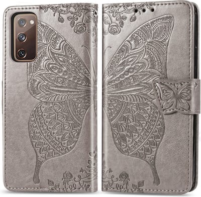 Bookcase geschikt voor Samsung Galaxy S20 FE - Grijs - Vlinder - Portemonnee Hoesje