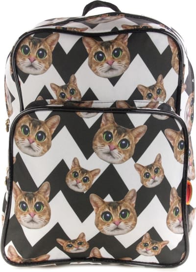 Kunstboer Rugzak Black & White Cat - Kat zwart & wit chevron