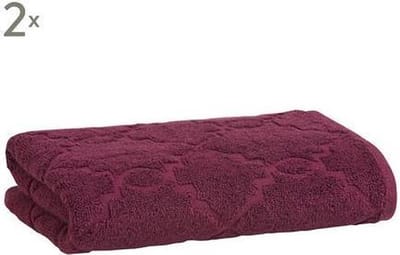 Luxe badstoffen van Eve&Parker 2st badhanddoekken 50x100 met reliëf in bordeaux rood