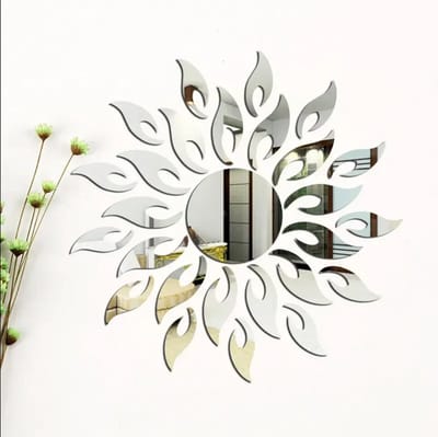 WiseGoods Luxe 3D Spiegel Muurstickers Zonnebloem Design Zilver – Ronde Acryl Wanddecoratie - Sticker Spiegels - Modern Interieur