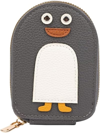 VHV - Pasjeshouder - Creditcardhouder - Portemonnee - Pasjeshouder met rits - Pinguïn vorm - Accordeon ontwerp - 11 vakken - Compact - Cadeau idee - Grijs