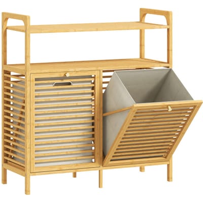 4goodz Bamboe wasmand 82 liter met 2 los kantelbare wasmanden -