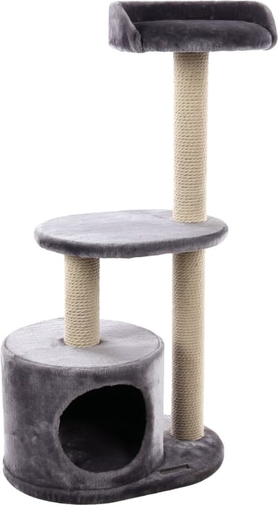 Krabpaal – Flamingo Echo – grijs & wit – 48x34x99 cm – krabmeubel met ligplateaus & schuilplaats – sisaltouw – zachte pluche – voor katten & kittens