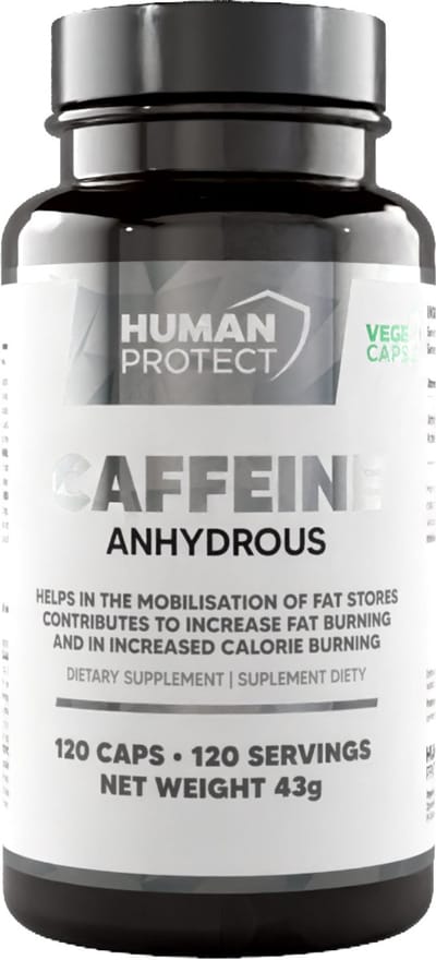 Human Protect - Caffeine Anhydrous - 120 caps - 120 servings - Energy - Energie - Pre-Workout - Preworkout - afvallen - fatburner