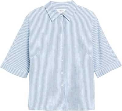 Gestructuurde Korte Mouw Blouse met Kraag en Plissé Detail Dames s.Oliver