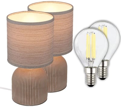 BRILONER Ino - Set van 2 Tafellampen incl. lampen - met stoffen kap & keramiek voet - bedlamp slaapkamer incl. verlichting - h: 28 cm - bruin