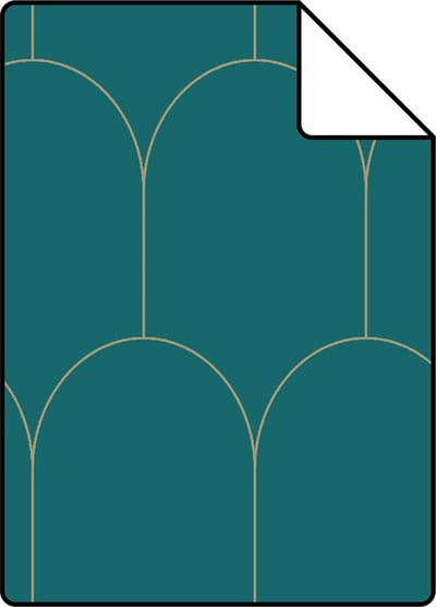 Proefstaal ESTAhome behang art deco motief petrolblauw en goud - 26.5 x 21 cm - 139205-S