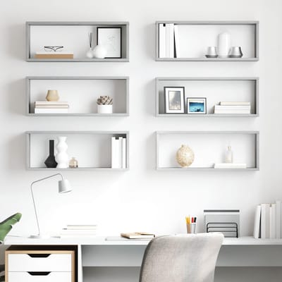 vidaXL - Wandschappen - kubus - 6 - st - 60x15x23 - cm - bewerkt - hout - betongrijs