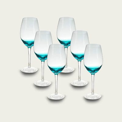 Arca ICE - glazen wijnglazen 440ml - Set van 6 glazen - subtiel lichtblauw kleurverloop - gecraqueleerd onderaan