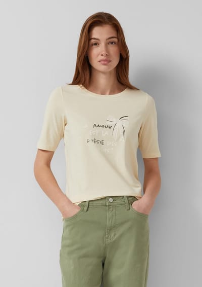 Dames Slim Fit T-shirt van gemengde katoen met print aan de voorkant s.Oliver