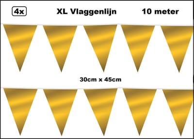 40 meter XL Vlaggenlijn metallic goud 30cm x 45cm – 4x vlaggenlijn goud 10 meter - Giga vlaglijn themafeest party festival