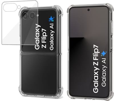 ChiGuard Hoesje & Screenprotector geschikt voor Samsung Galaxy Z Flip 7 Hoesje Screenprotector - Gehard Glas Cover + Shock Proof Case - Transparant