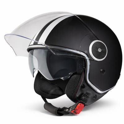 VINZ Arenas Jethelm met Zonnevizier - Scooterhelm Retro & Motorhelm Retro - Gestreept - Mat Zwart - XS